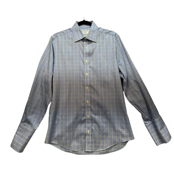 Charles Tyrwhitt Mens Slim Fit Dress Shirt Size 15.5/33 Blue Yellow Check Formal - Picture 1 of 11